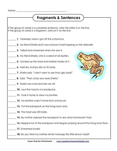 sentence or fragment worksheets